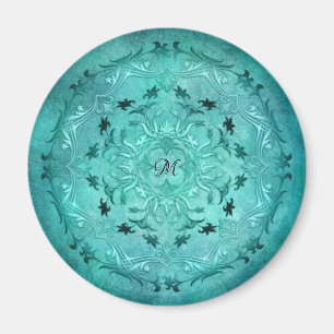 Aimant Mandala floral ethnique de grunge de turquoise