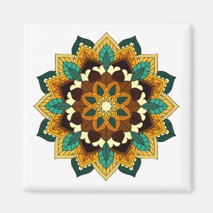 Aimant Mandala Motif 2002 en jaune et bronzette