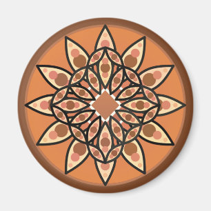 Aimant Mandala motif en chocolat, terre cuite et rouille