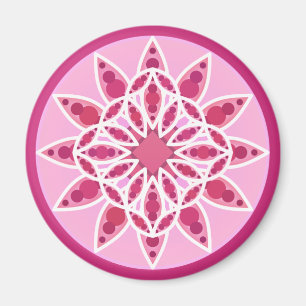 Aimant Mandala motif en rose, fuchsia et blanc
