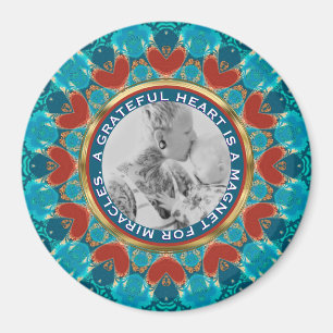 Aimant Mandala Mots personnalisés et Photo Aqua Sarcelle