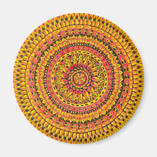 Aimant Mandala orange couleur Art original 