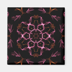 Aimant Mandala rose et orange sur Arrière - plan noir