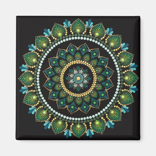 Aimant Mandala vert | Peint main | Géométrie sacrée (Devant)