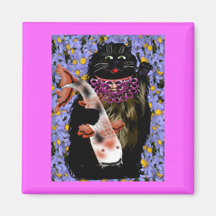 Aimant maneki neko noir avec koi