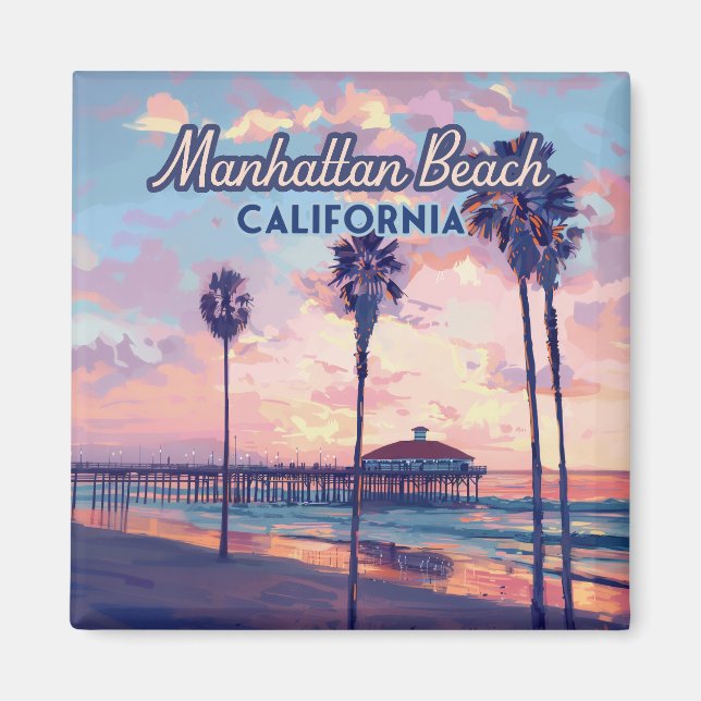 Aimant Manhattan Beach Californie Los Angeles Retro (Devant)