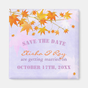 Aimant Maple Feuille Lavender Wedding Enregistrer la date