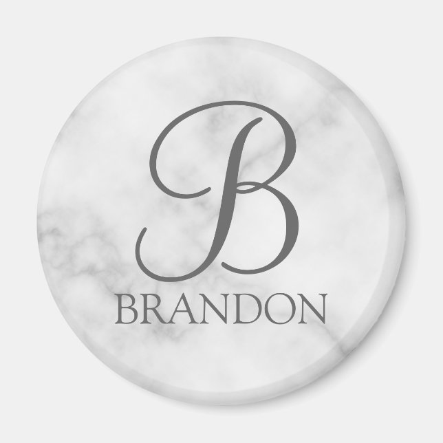 Aimant Marbre blanc de script personnalisé Monogramme et  (Devant)