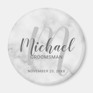 Aimant Marbre blanc Script moderne Groomsmen personnalisé