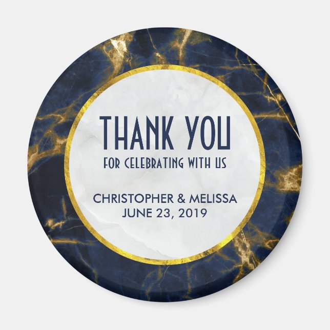Aimant Marbre bleu marine et or Marbre moderne Mariage mo (Devant)
