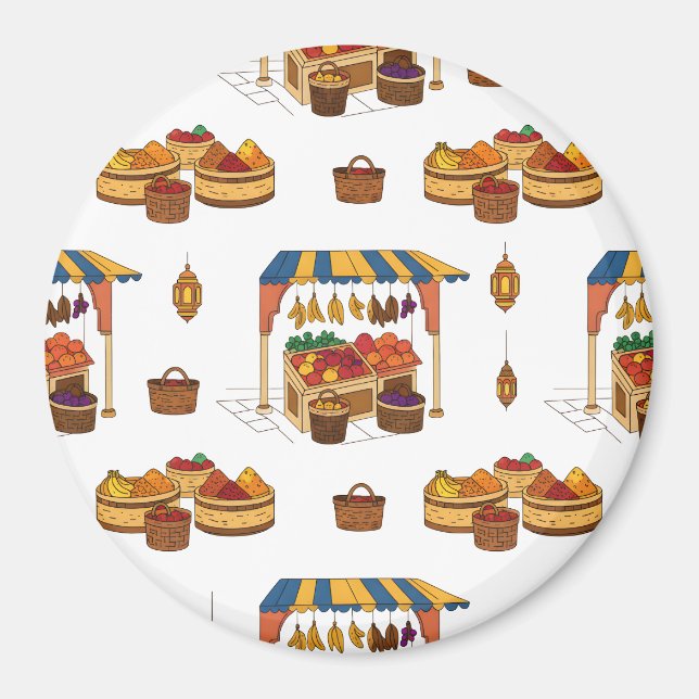 Aimant Marché marocain & Fruits Motif (Devant)