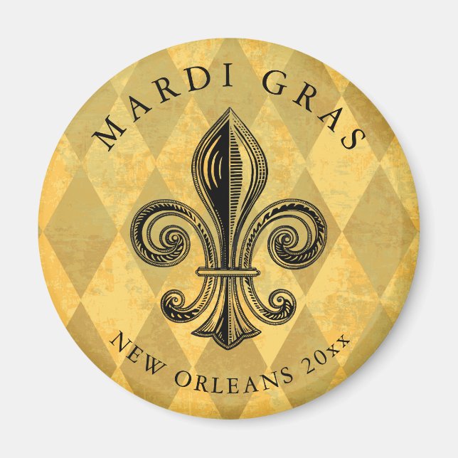 Aimant Mardi Gras Fleur-de-lis Arlequin Ajouter une année (Devant)