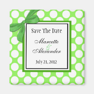 Aimant Mariage à point Polka vert Sauvez la date