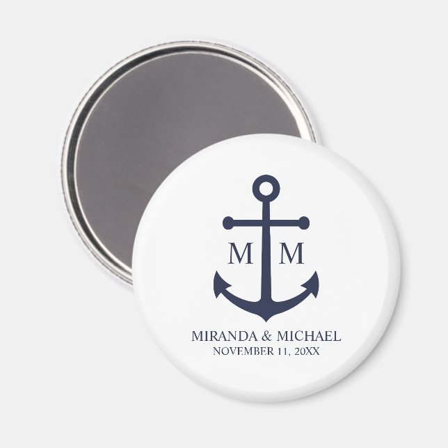 Aimant Mariage Ancre bleu marine (Recto/Verso)