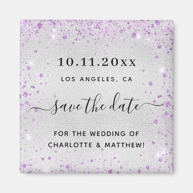 Aimant Mariage argent violet parties scintillant poussièr (Devant)