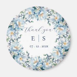 Aimant Mariage bleu poussiéreux fleuri couronne merci aim
