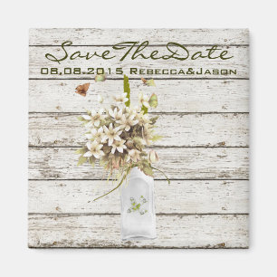 Aimant mariage campagnard fleur sauvage en bois blanc