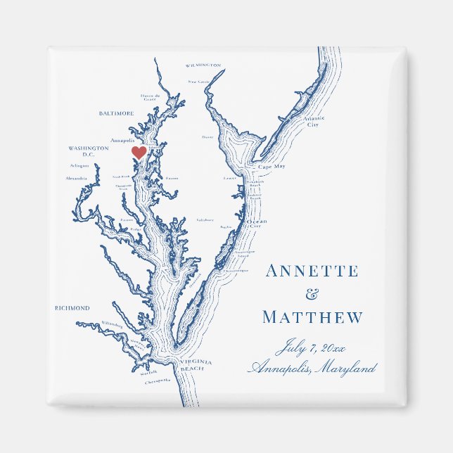 Aimant Mariage Carte de la baie de Chesapeake Annapolis M (Devant)