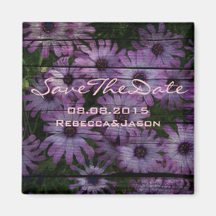 Aimant mariage champêtre en bois de grange violet daisy