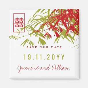Aimant Mariage Chinois Bambou Moderne Sauver La Date Magn
