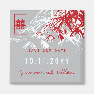 Aimant Mariage Chinois Bambou Moderne Sauver La Date Magn