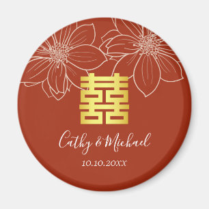 Aimant Mariage chinois floral rouge moderne boho