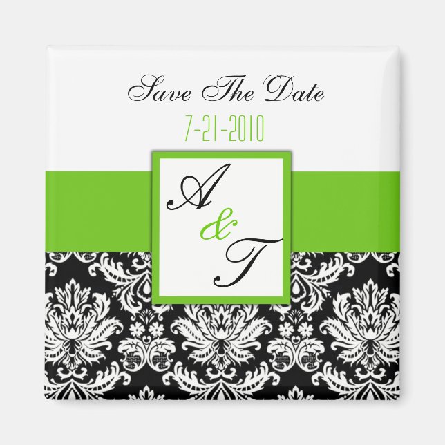 Aimant Mariage damassé Monogramme Vert (Devant)