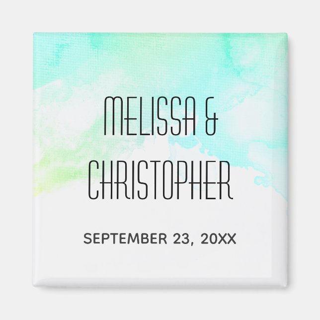 Aimant Mariage d'aquarelle Abstrait vert et bleu (Devant)