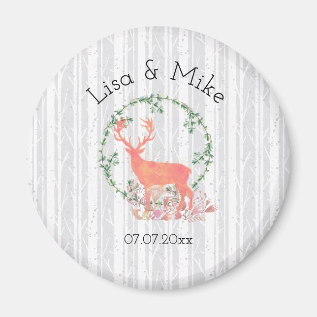 Aimant Mariage d'aquarelle Russe Reindeer Boho (Devant)