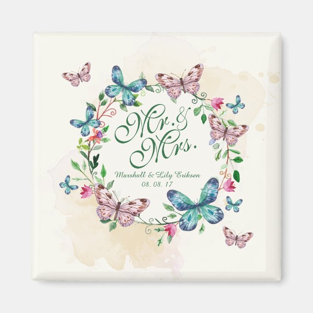Aimant Mariage de couronne de papillon personnalisé | Mag (Devant)