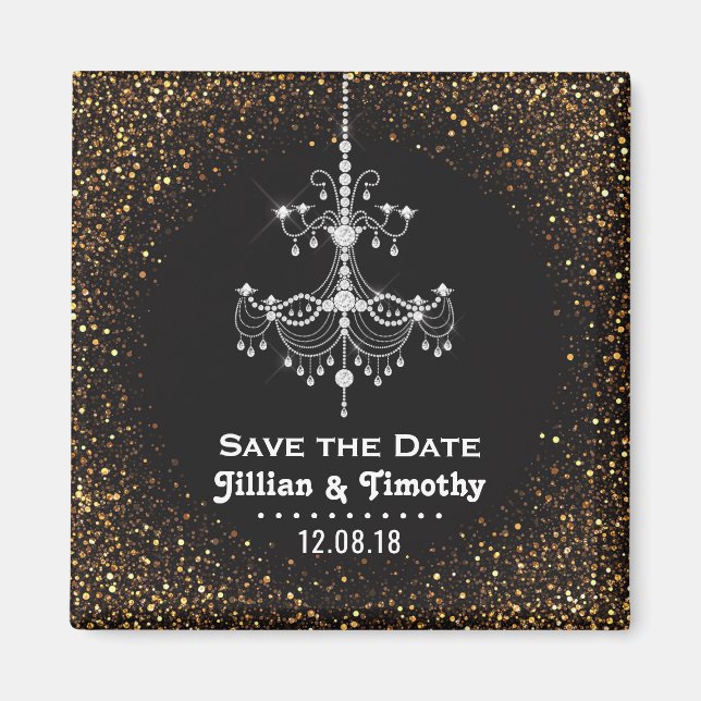Aimant Mariage de lustre glamour Enregistrer la date Or (Devant)