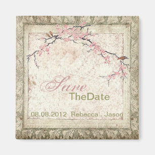 Aimant mariage de printemps floral rose cerisier japonais