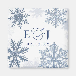 Aimant Mariage d'hiver aux flocons de neige bleu argent M