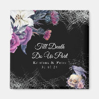 Mariage élégant noir violet gothique floral crâne
