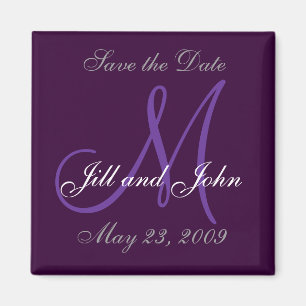 Aimant Mariage Enregistrer la date Monogramme Purple Magn