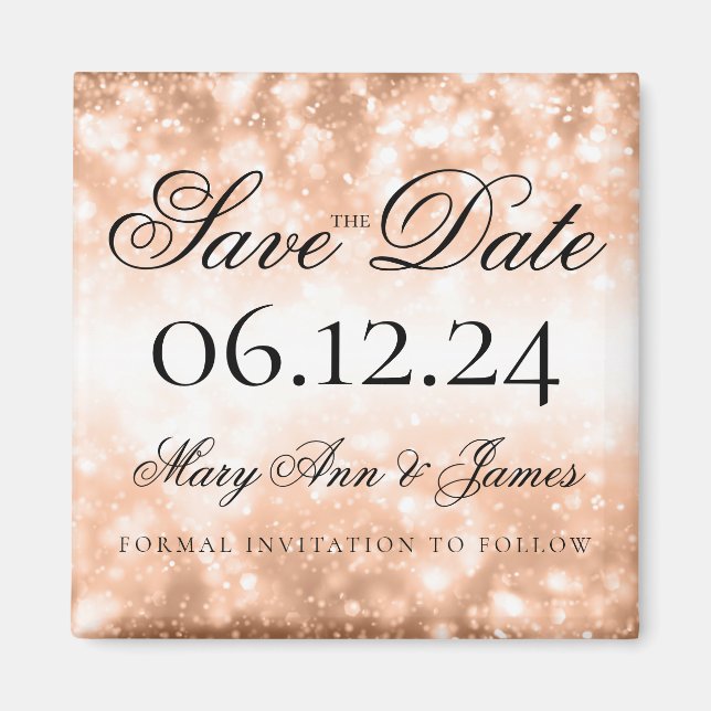 Aimant Mariage Enregistrer La Date Rose Gold Shimmer Lumi (Devant)