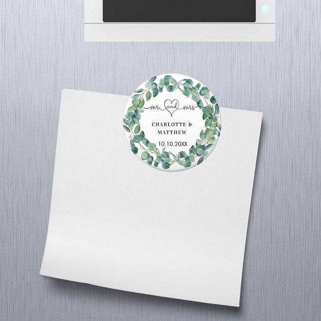 Aimant Mariage eucalyptus couronne m. mrs enregistrer la  (Créateur téléchargé)