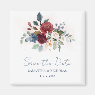 Aimant Mariage Floral Bourgogne Sauvez la date