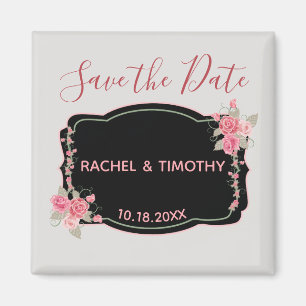 Aimant Mariage floral rose et argent Enregistrer la date