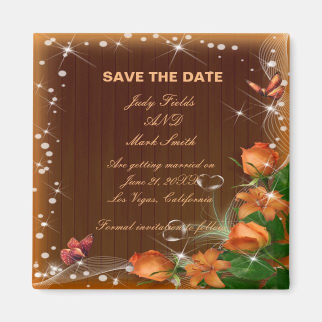Aimant Mariage Floral Rustique En Bois Sombre Enregistrer (Devant)
