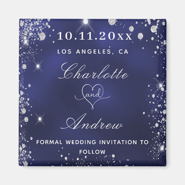 Aimant Mariage marine bleu argent parties scintillant enr (Devant)