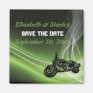 Aimant Mariage moto/moto verte Enregistrer la date