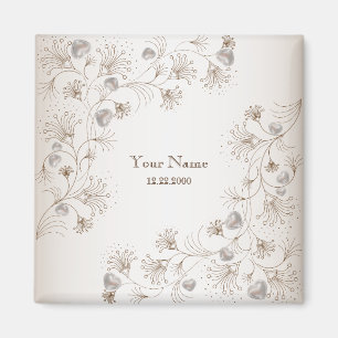 Aimant Mariage Partie Brun Floral Coeur Beige Élégant