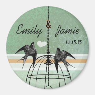 Aimant Mariage Peapod Green Damask & Coral Birdcage