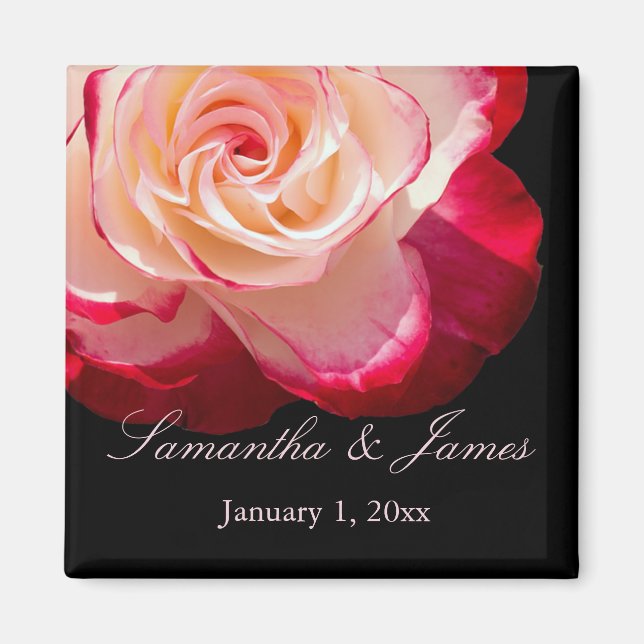 Aimant Mariage personnel Red Frosted White Rose (Devant)