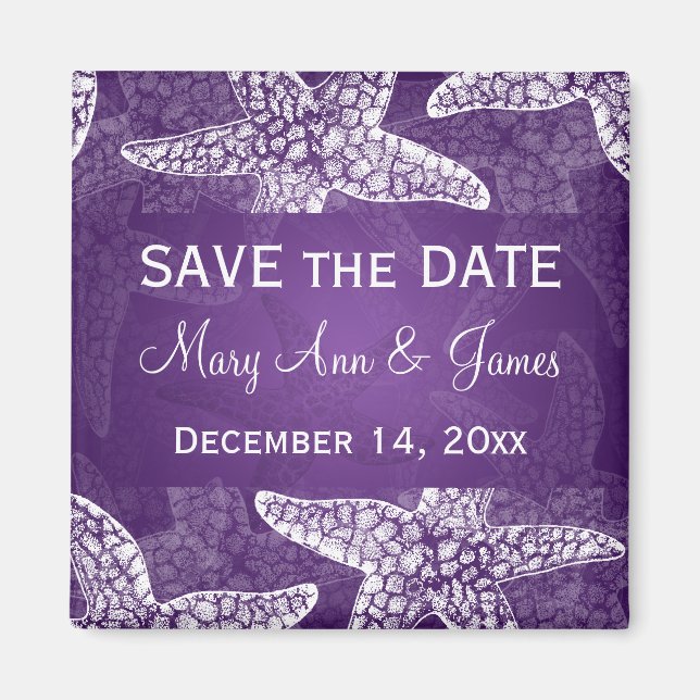 Aimant Mariage Plage Enregistrer La Date Starfish Purple (Devant)