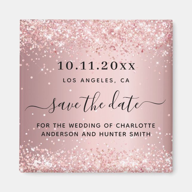 Aimant Mariage rose vif enregistrer l'aimant de date (Devant)