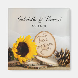 Aimant Mariage rustique de Tournesol en bois Enregistrer