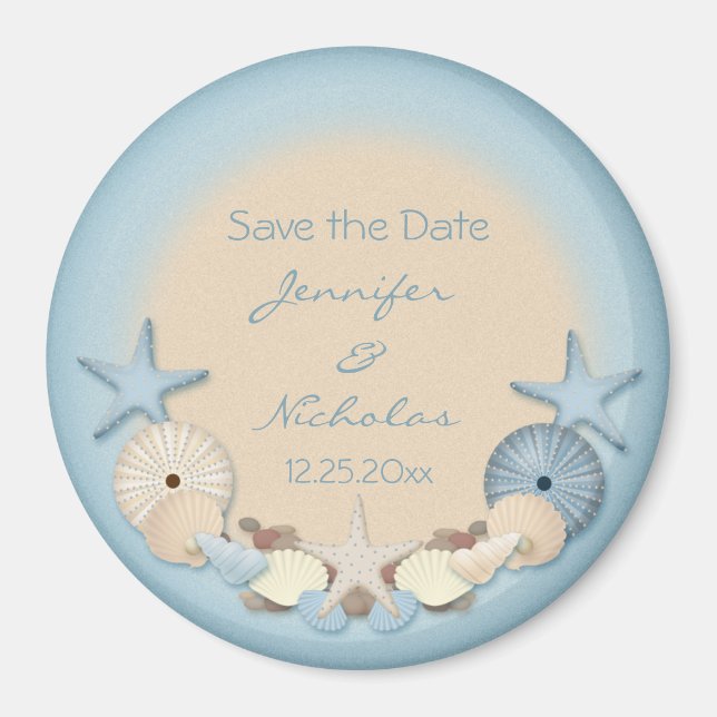 Aimant Mariage Sauvez la date Tropical Beach Shells (Devant)