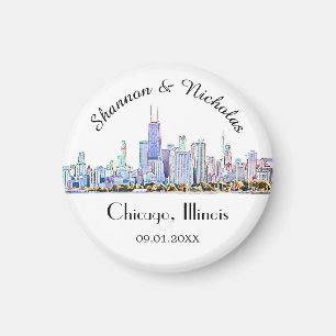 Aimant Mariage Skyline Chicago personnalisé